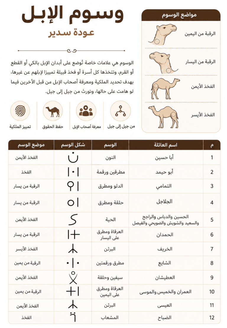 وسوم الأبل لبعض أهالي عودة سدير